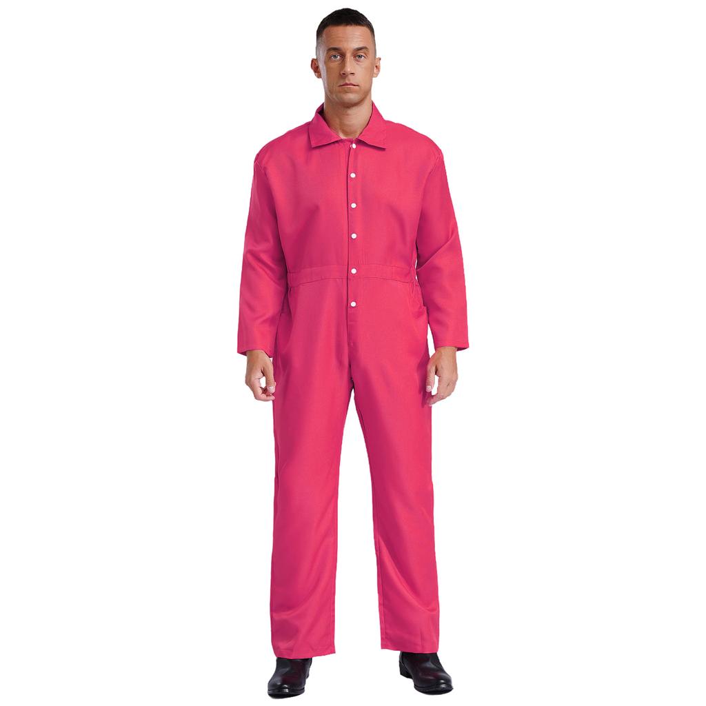 Mens Wear Resistant Turn Down Collar Long Sleeve Button Up Work Coveralls Jumpsuit Uniforms