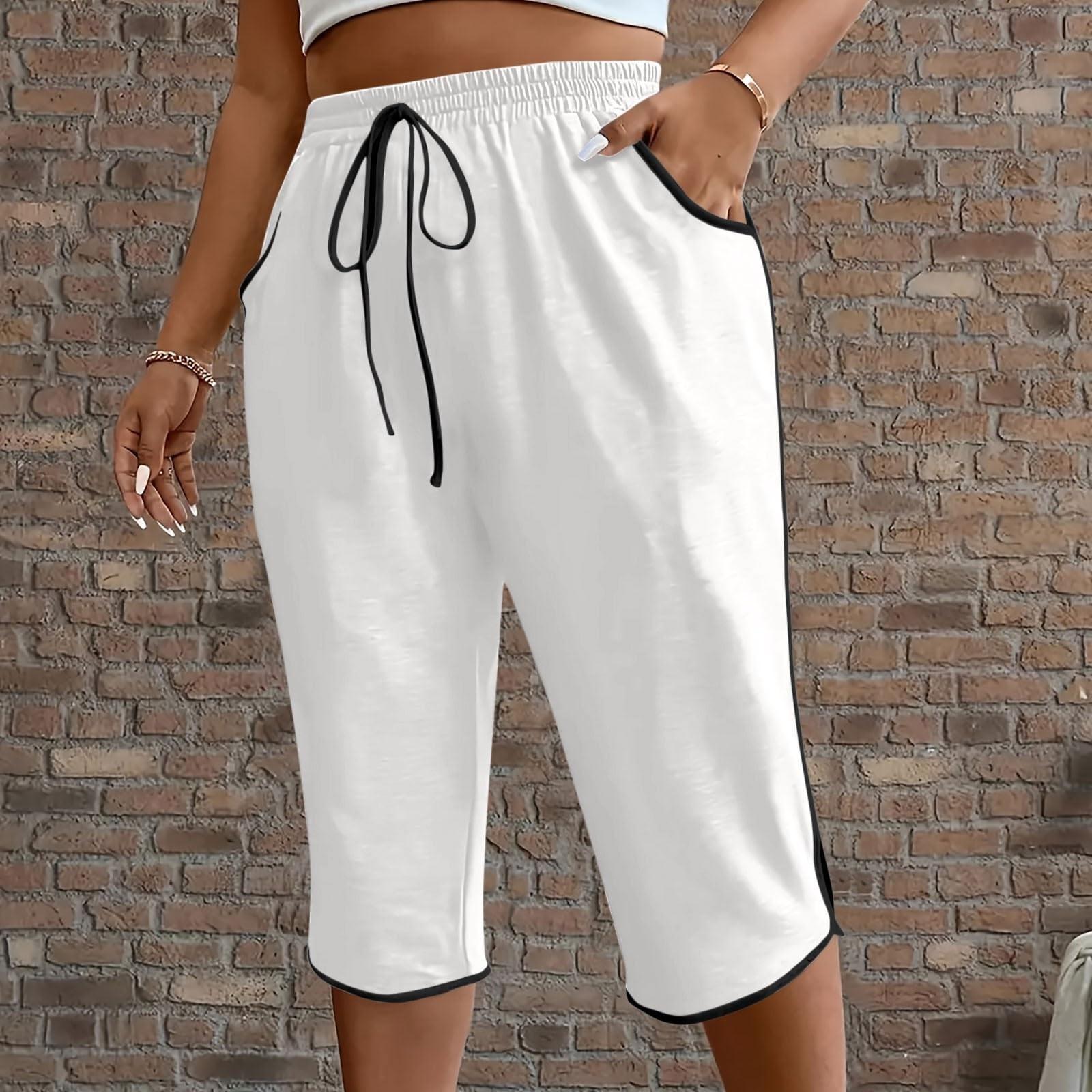 

Сексуальные однотонные спортивные повседневные укороченные брюки летние свободные женские брюки из хлопка и льна XL белый