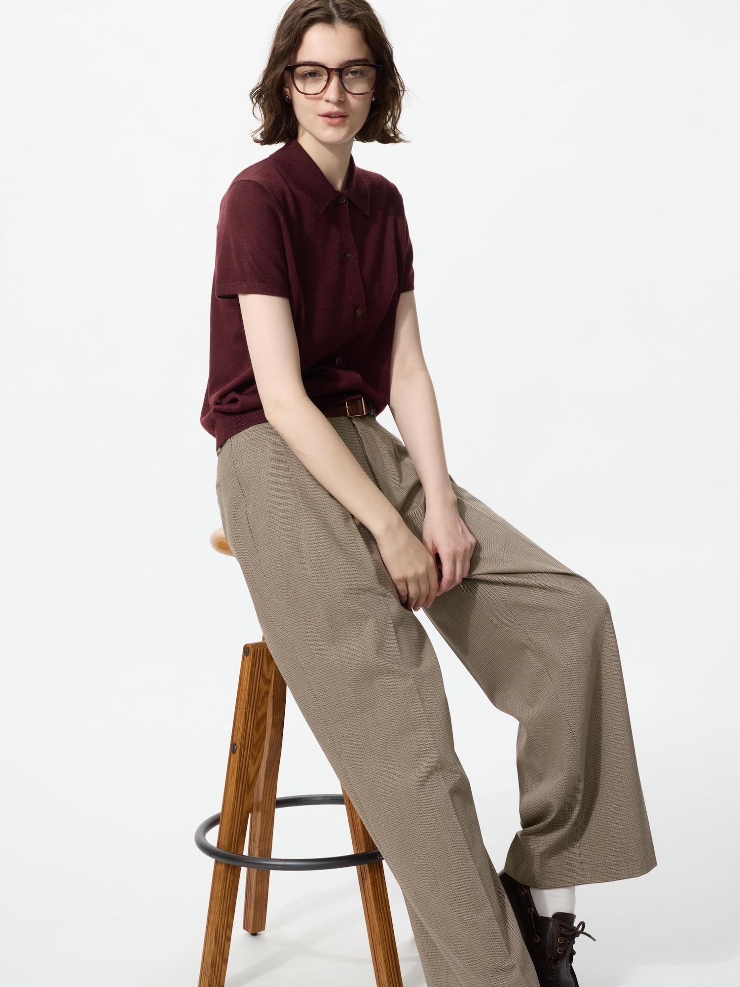 Uniqlo Япония Умные Широкие Прямые Брюки Клетка Длинные 37 BROWN/XS