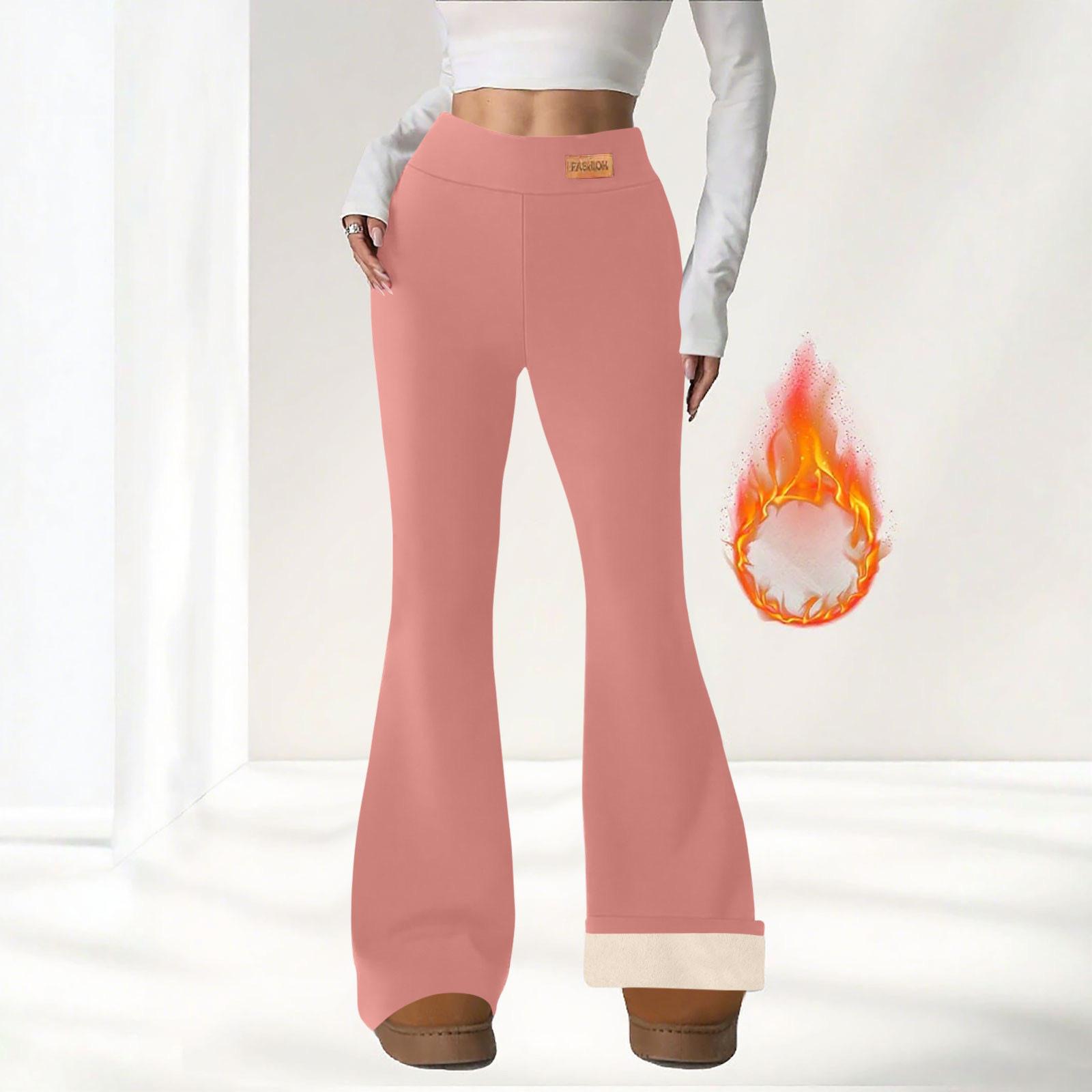 

Women s Fashion Fleece,Lined Leggings High,Waisted Winter Yoga Bell,Bottom Wide,Leg Thermal Pants M рожевий