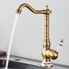 Antik Pirinç Lavabo Musluğu Tek Kollu Karıştırıcı Musluk 360 Derece Döndürme Mutfak Musluğu Mutfak Karıştırıcı Muslukları Sıcak ve Soğuk