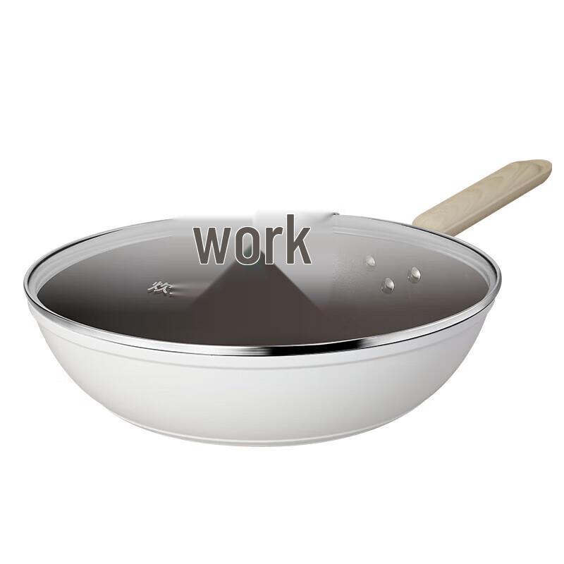 Cook King 32cm White Jade Ceramic Non-stick Flat Wok