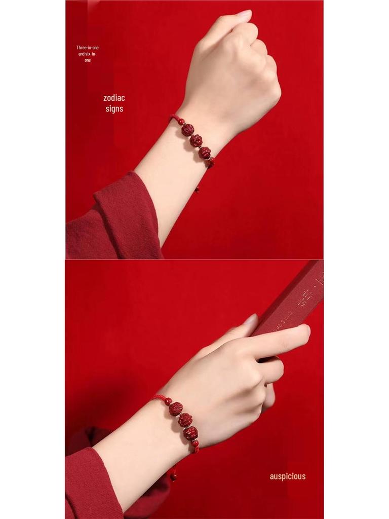 Bracelet Rouge Cinabre Année du Serpent 2025 pour les Signes Serpent, Tigre, Dragon, Cochon, Singe – Cordelette à Main Benmingnian Unisexe