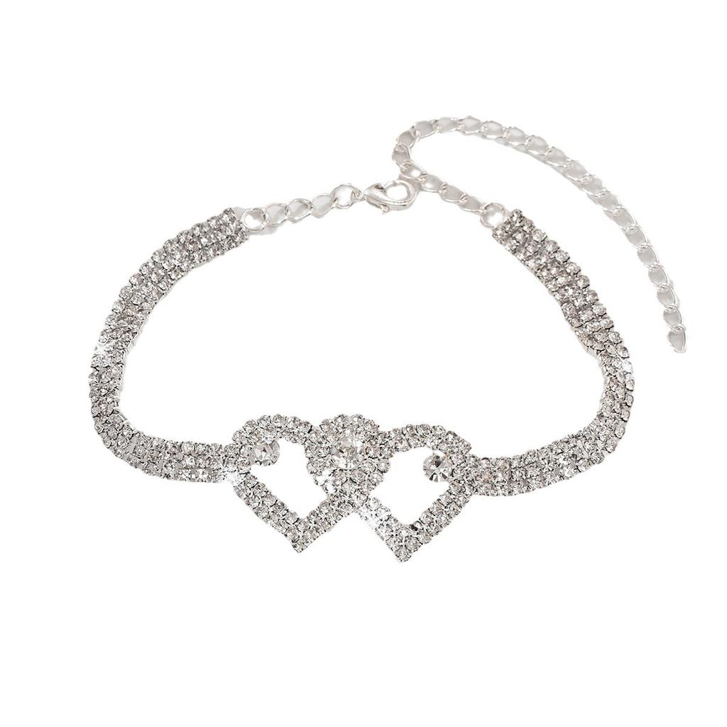 Factory Full Diamond Fashion Double Heart Anklet Summer Beach Jewelry Heart Rhinestone Anklet