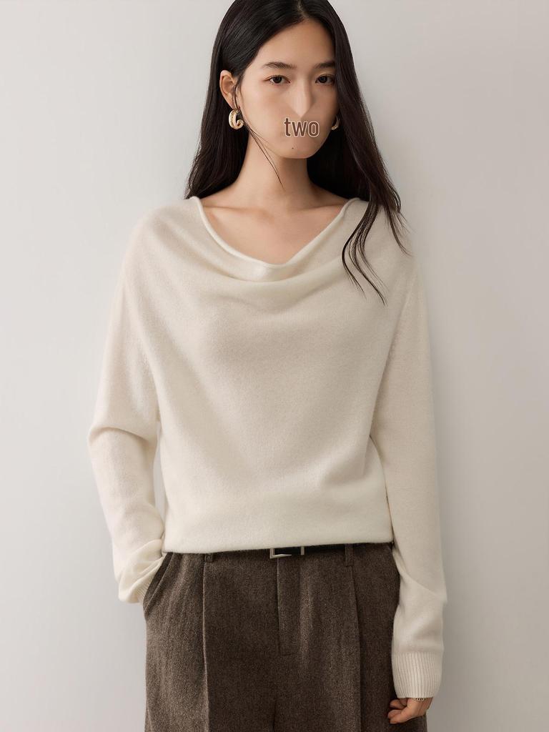 Cashmere Loose Neck Sweater - Women's Autumn/Winter 2026 Knit, Versatile & Slimming Solid Color