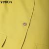 VONDA Women V Neck Short Sleeve Buttons Up Casual Elegant Cropped Blouse