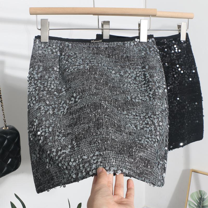 Heavy Industry Silver Sequined Skirt Female Small 2025 Sparkling Streamer A-line Bag Hip Skirt Zipper Uchimura Female Skirt