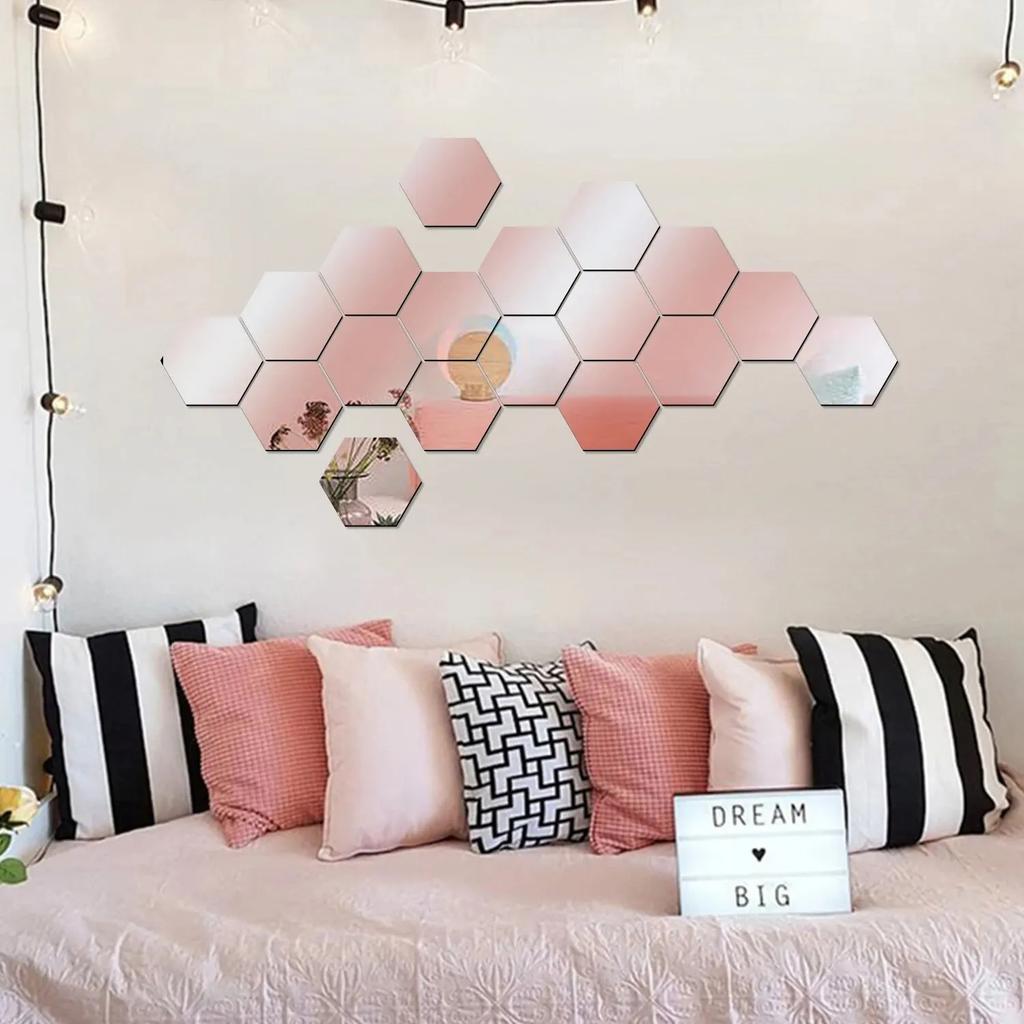 Mirror Wall Sticker Self-adhesive Hexagon Modern Acrylic Honeycomb Reflect Mirror Wallpaper Bedroom DIY Art Wall Decor