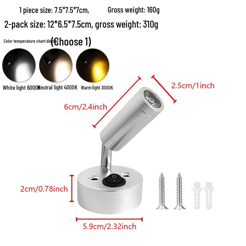 12V LED RV Bedside Spotlight 3W - Low Voltage Car/Boat/Yacht Reading Light