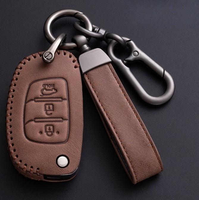 Leather Car Key Case Bag For ix25 ix35 i10 i30 Solaris Tucson Sonata Santa Fe Sport Mistra Elantra Creta Verna 2015-2018