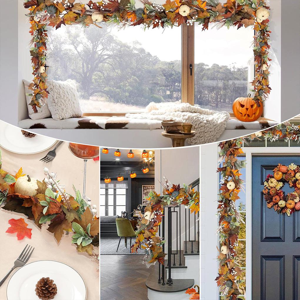 2025 180CM Fall Front Door Wreath Festival Theme Pumpkin Berry Garland Window Hanging Garland for Home Porch Wall Decor