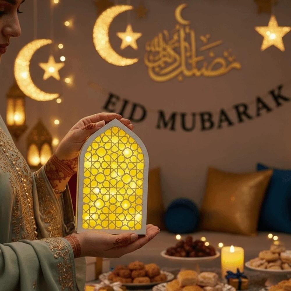 Moon Eid Desktop Ornament Creative Eid Wooden Decoration Handmade Night Light Ornament Wedding
