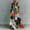 Women's Floral Print Maxi Shirt Dress Long Sleeve Button Front Casual Flowy Dress