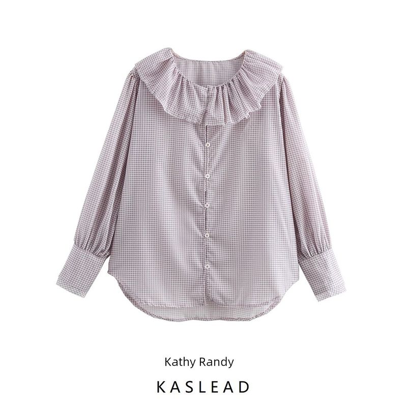 Kaslead New Arrival Women's Fashion Style Fashion Minimalist Small Plaid Laminated Decoration Shirt 9479277