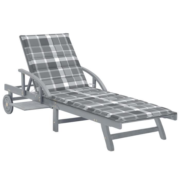 Chaise longue de jardin - vidaXL - Bois d'acacia massif - Réglable - Avec coussin