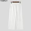 INCERUN Men Spring Zipper Up High Waist Texture Trousers Casual Button Straight Pants
