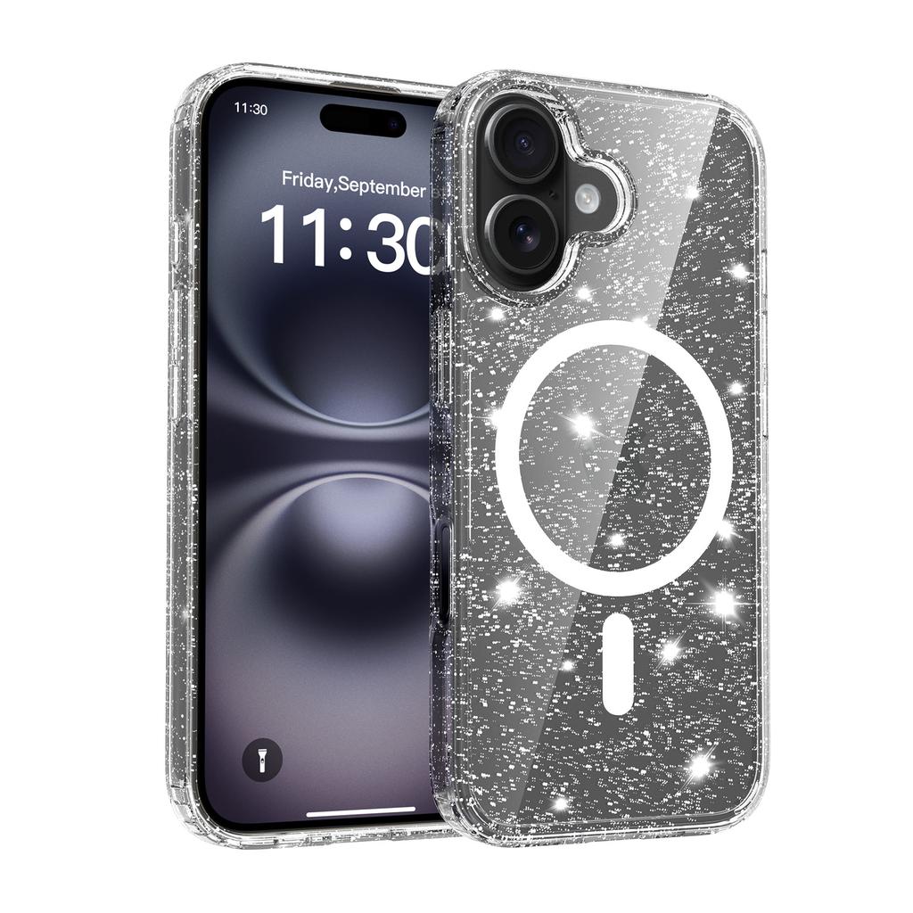 Magnetic Glitter Clear Case for Magsafe Iphone 17 Pro Max Air 16 Plus 16E 15 13Pro 14 Pro 16Pro 17Pro Mag Safe Anti Yellowing Phone Cover Accessories
