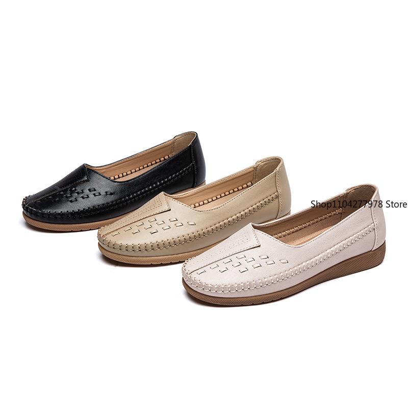 Fashion Hot-selling Women's Flats Leather Loafers White Nurse Work Shoes Comfortable Fashion Round Toe Nurse Shoes