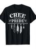Men's Cree Pride Graphic T-shirt - with White Feathers and Dream Catcher Design, Firm "CREEE PRIDE" Text Casual T-shirt - Men...