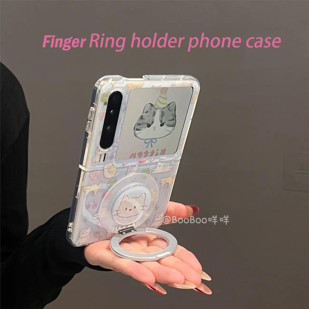 Phone Case For Samsung Z Flip 5 6 7 Case Flip Phone Transparent Cover with 360 Degree Finger Ring Holder