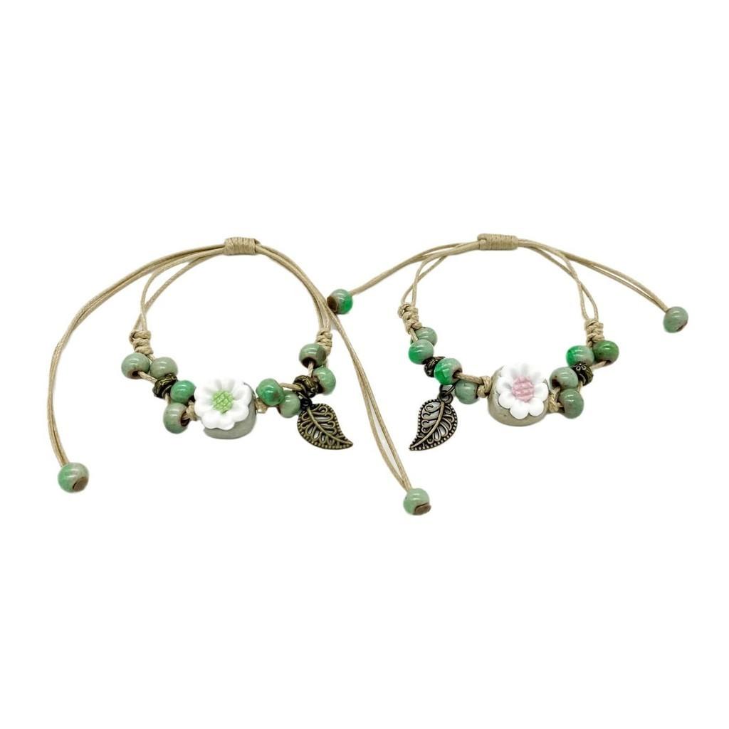 And Chic Ceramic Rope Floral Handcrafted Bracelet In Trendy Summer Aesthetic For Women