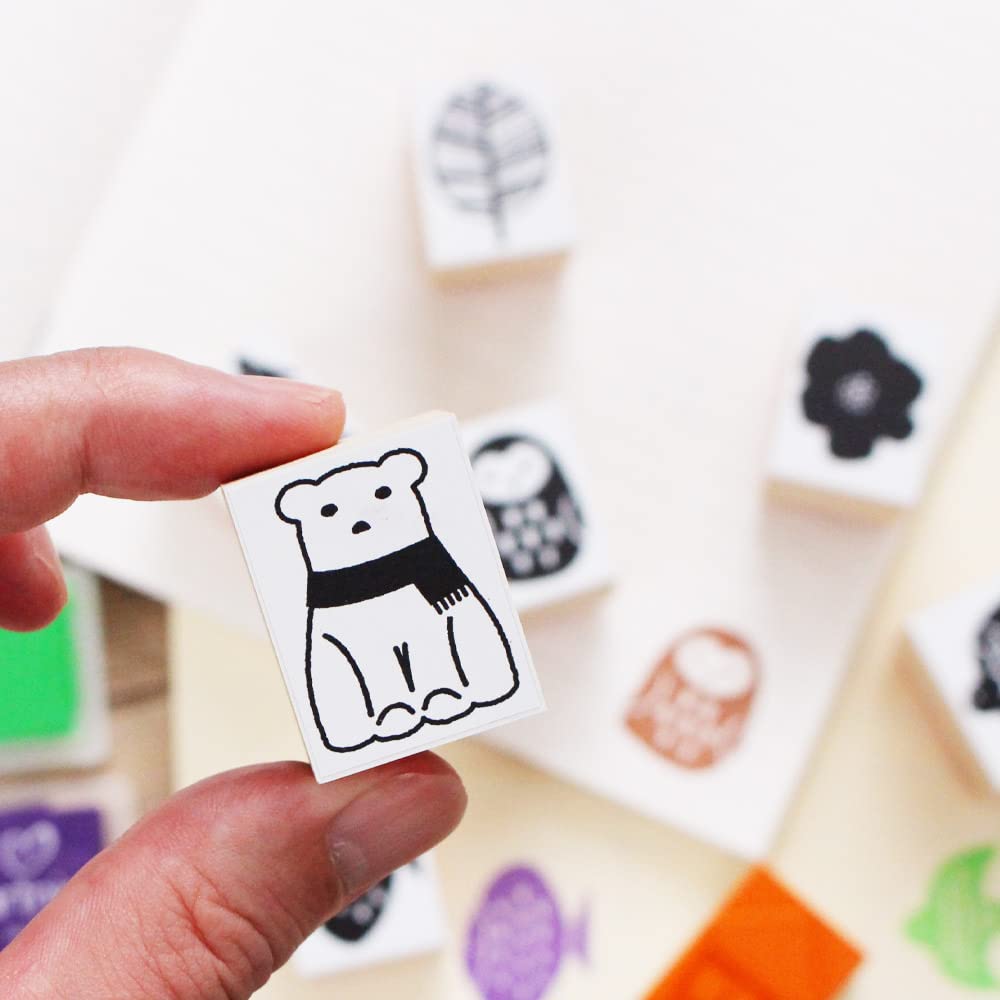 Cute Wooden Rubber Stamp Set with Nordic and House Perfect for Bridal and Made In Japan Designs, Owl, Leaf, Fish, Bird, Designs. Cards, Postcards,
