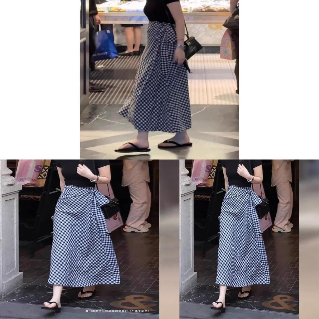 Cotton Blend Plaid Midi Skirt With High Waist For Summer Casual Wear