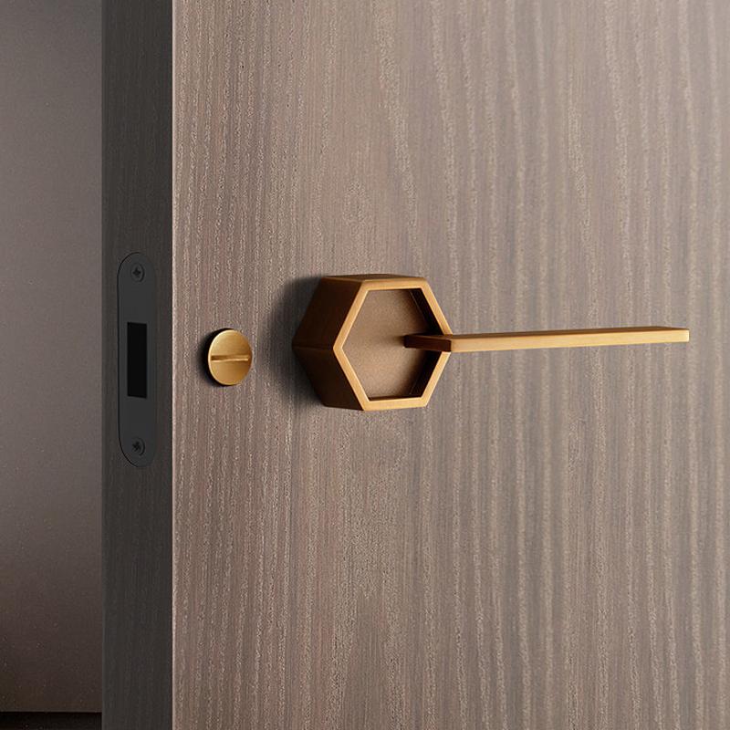 Nordic Door Lock Indoor Bedroom Silent Door Lock Simple Yellow Bronze Split Lock Modern Furniture Decorative Door Handle
