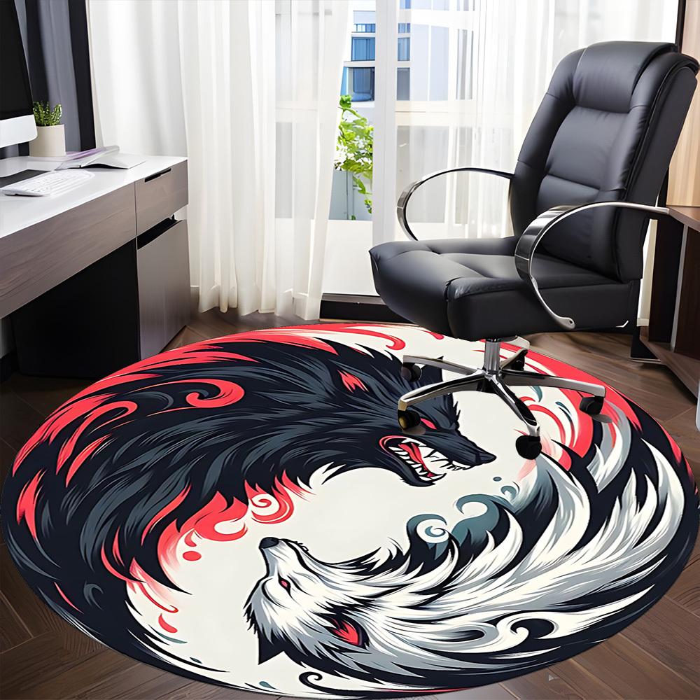 1pc Wolf YinYang Office Round Area Rug, Under Office Chairs Bedroom Living Room Home Decor, Room Deco, Available in Various Sizes