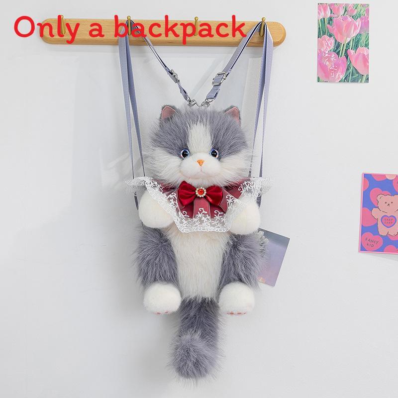 Cat Plush Backpack With Bowknot Design For School And Travel Gifts For Girls And Boys
