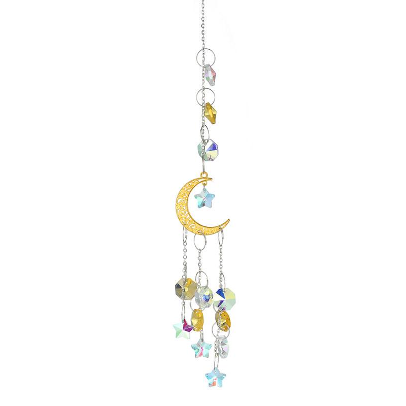 Silver-Gold Crescent Moon & Star Crystal Suncatcher Pendant