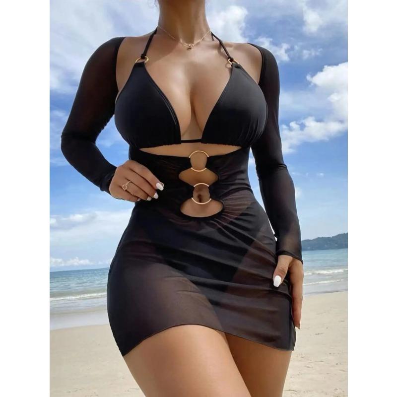 Cikini Dreiteiliges geteilter Bikini-Set für Damen, Sexy Badeanzug, Strandbademode, Badeanzug, Sommer
