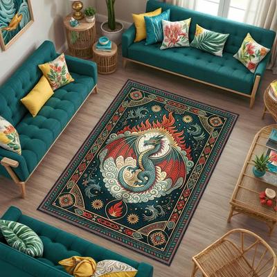 Drachenteppich für Gothic-Zimmer, Dark Academia Magischer Drachenteppich Heimdekoration, Gothic-Teppich für Hexenzimmer Fairycore-Teppich Wintergarten Balkon