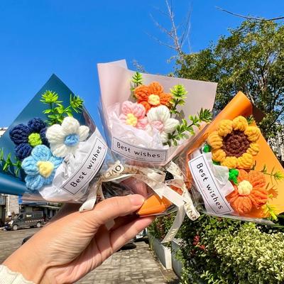 Handgebreide Mini Haakbloem Boeket Zonnebloemen Gebreide Bloemen Boeket Kunstbloemen
