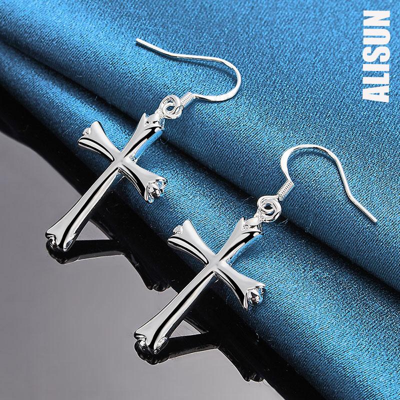 925 Sterling Silver Cross Pendant Piercing Earrings Fashionable Wedding Jewelry