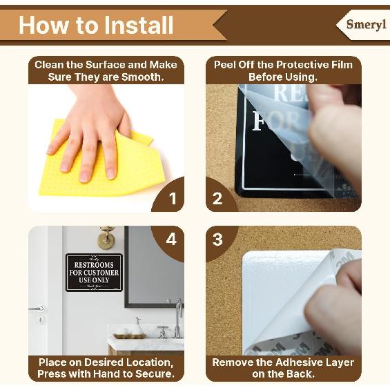 Restrooms for er Use Only Signs 6” x 4” Restrooms for ers Only Sign, Restroom Signs for Home/Business, Self-Adhesive Backing, Thick Acrylic, Easy