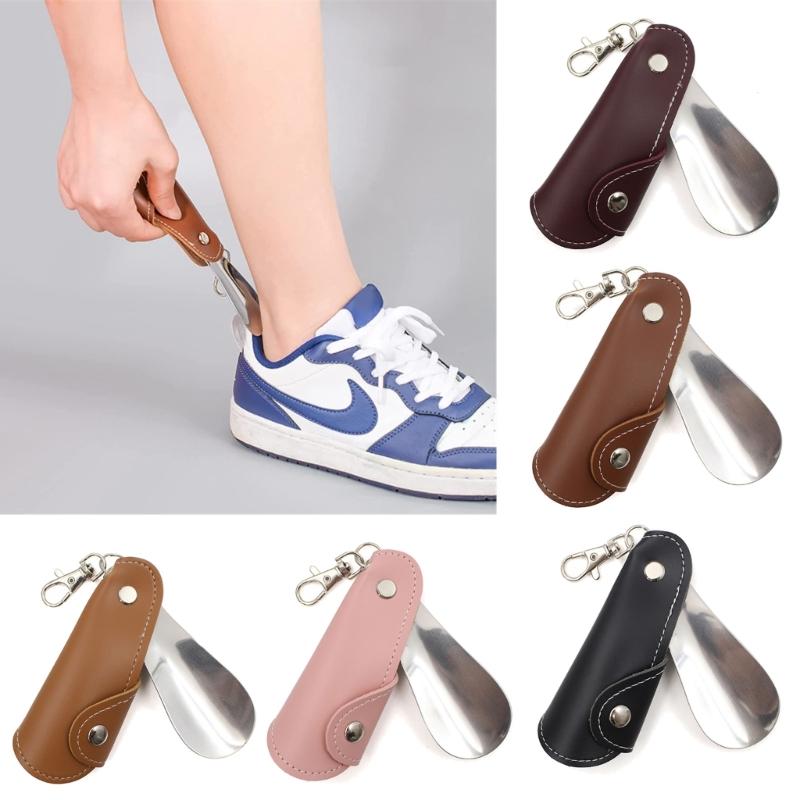 Japan and South Korea Metal Leather Shoehorn Portable Unisex Shoe Lifter Hanging Deduction Shoehorn for Keychain
