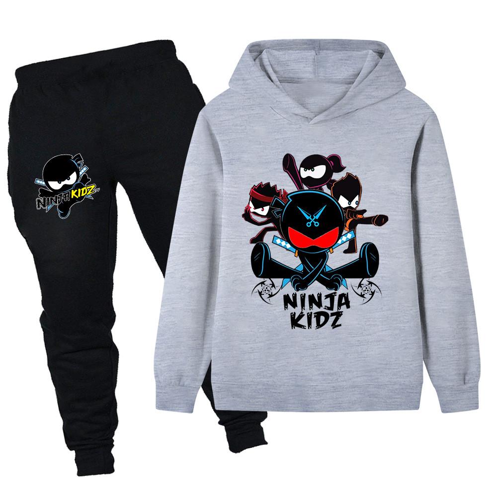 PB1170 Kids Boys Girls NINJA KIDZ Print Outdoor Long Sleeves Hoodie Pants Outerwear Sets