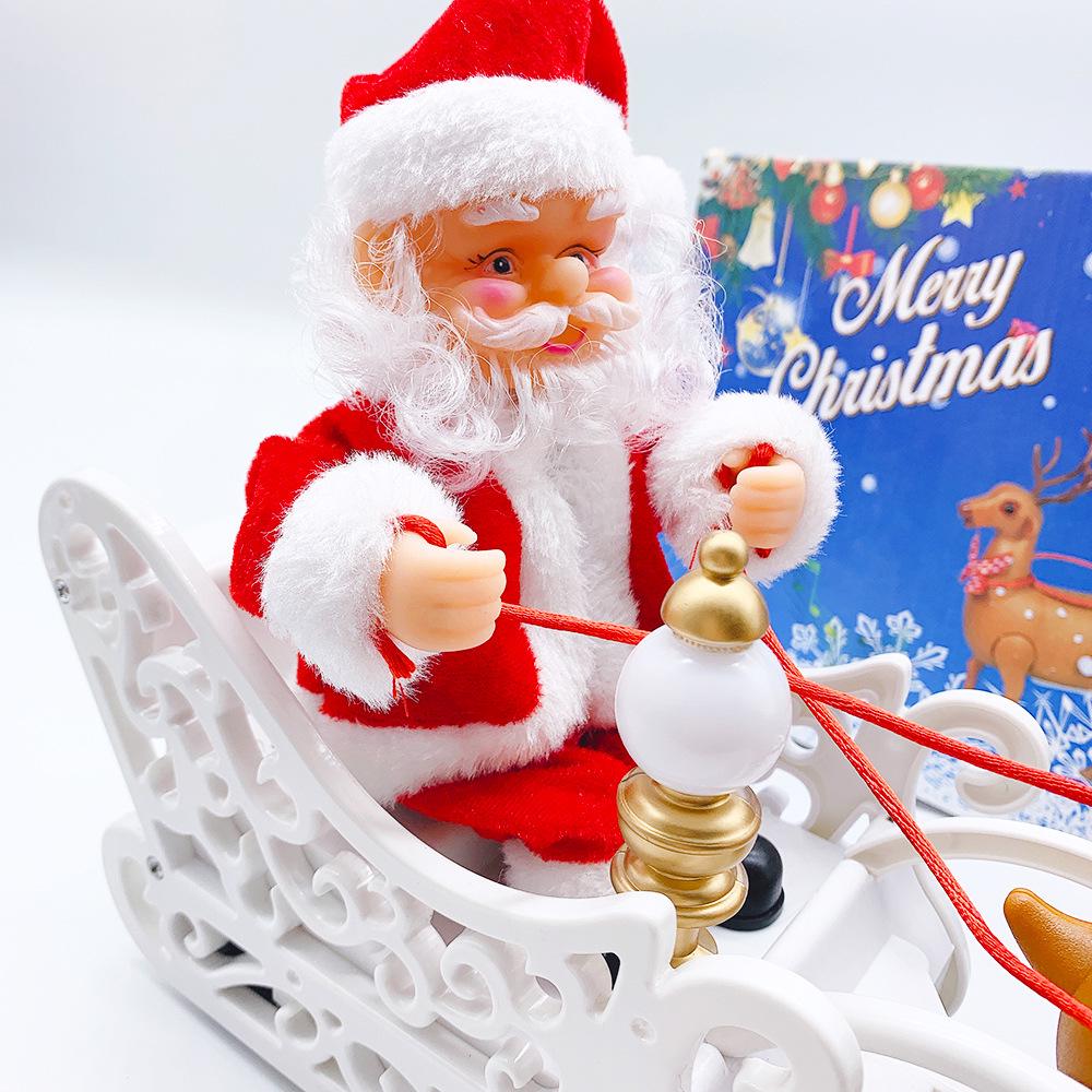 Electric Santa's Reindeer Cart Ornament: Musical Christmas Toy for Kids in Red & White