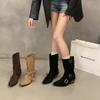 High Heel Vintage Western Cowboy Medium Boots Women's Boots Autumn Winter Brown Maillard Pile Boots Skinny Short Boots