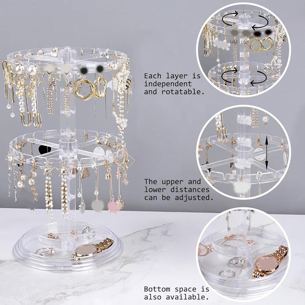 1pc Double Layered Rotating Jewelry Rack, Transparent Tree Shaped Jewelry Display Rack, Earring and Necklace Storage Rack