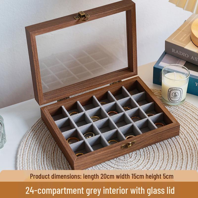 High-End Walnut Wood Grain Flip-Top Jewelry Box – Dustproof, Anti-Oxidation Ring Display