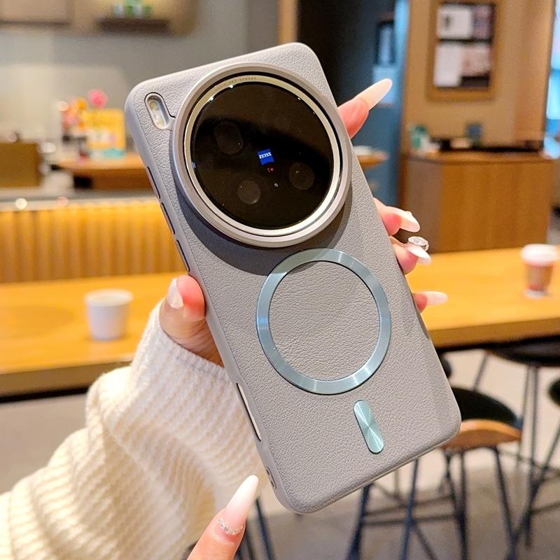 Premium Leather Magnetic Attraction Case For VIVO X300 Ultra X200 Ultra X200S X100 X200 Pro X100S Metal Camera Lens Ring Cover