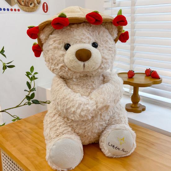 Rose Bear Plush Toy Cute Teddy Bear Holding Flower Bouquet Soft Stuffed Animal Gift for Valentine's Day