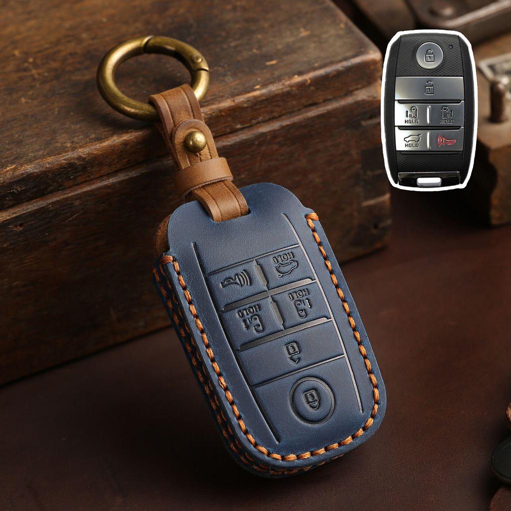 Handmade Genuine Leather Key Cover for Kia Carnival MPV – Retro Cowhide Protective Shell