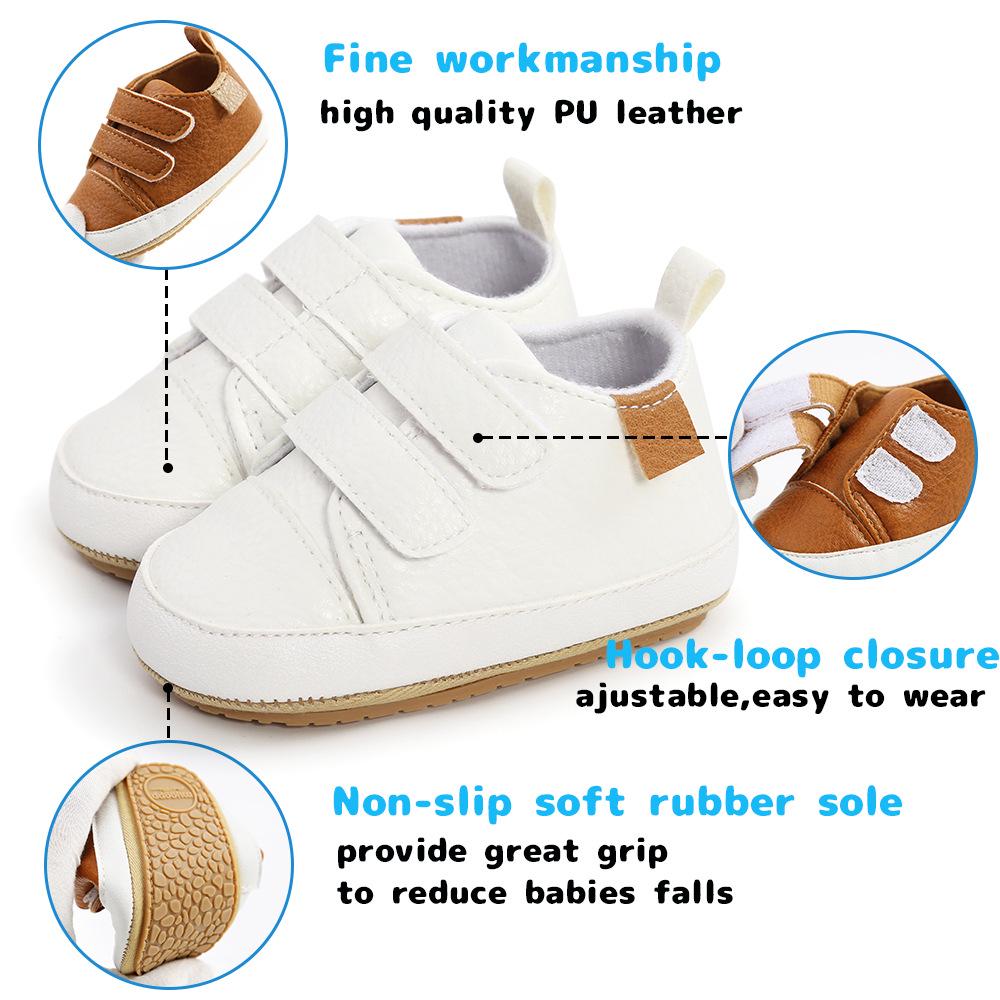 New Spring/Autumn Non-Slip Toddler Shoes, 0-1 Year, Rubber Sole, Double Velcro, PU Surface