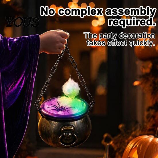 Cosplay Costume Accessories Halloween Cauldron Decoration, Spooky Large Witch with Colorful LED Light, Black Lighted Haunted House Props Plastic