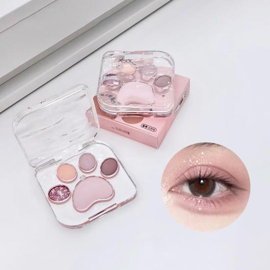 Lidschatten-Palette mit Katzenpfotenmotiv, 5 Farben, schimmernd, matt, natürlich, Nude, langlebig, wasserfest, hochpigmentiert, Lidschatten für Frauen, Augen-Make-up-Zubehör