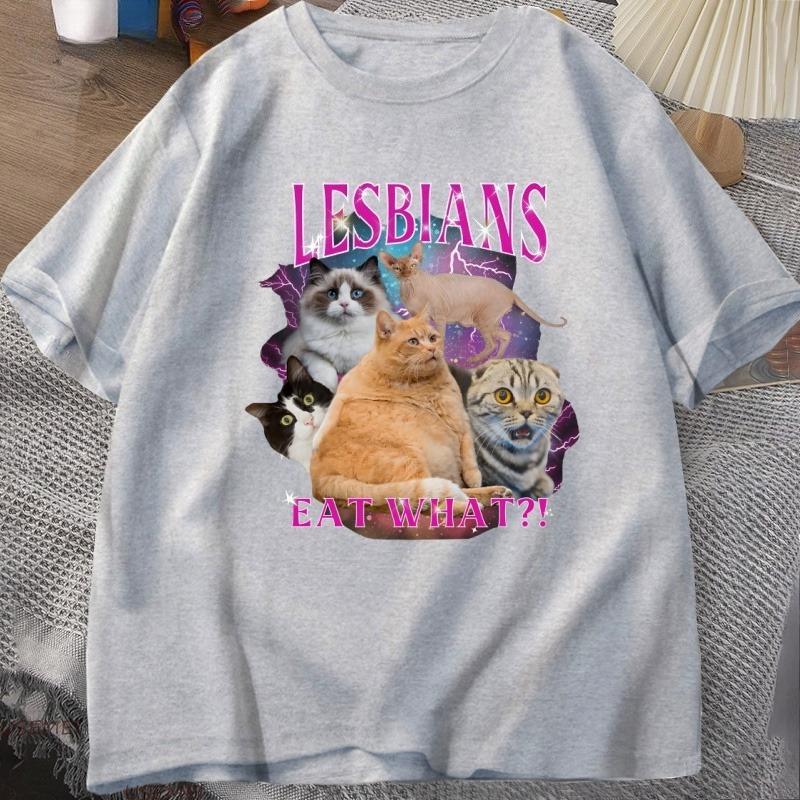 Lesben Pride T-Shirt Gay LGBTQ T-Shirt Lustige Katze Lesben Essen Was T-Shirt Casaul Baumwolle Kurzarm Rundhals T-Shirts Kleidung