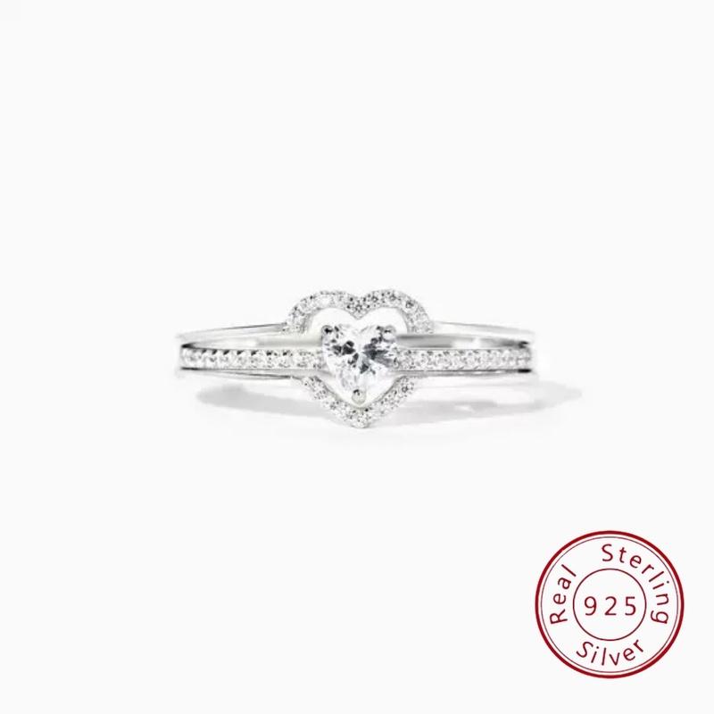 European and American Style S925 Sterling Silver Heart Ring Design with Micro-Pavé Zirconia for Women, Premium Aesthetic